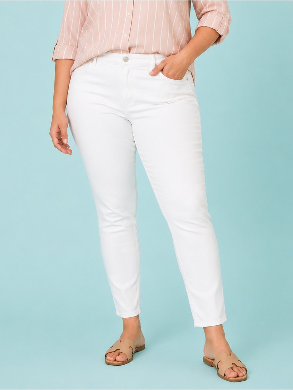 Ann Taylor Curvy Fit White Skinny Jeans Size 14 Stretch Mid Rise